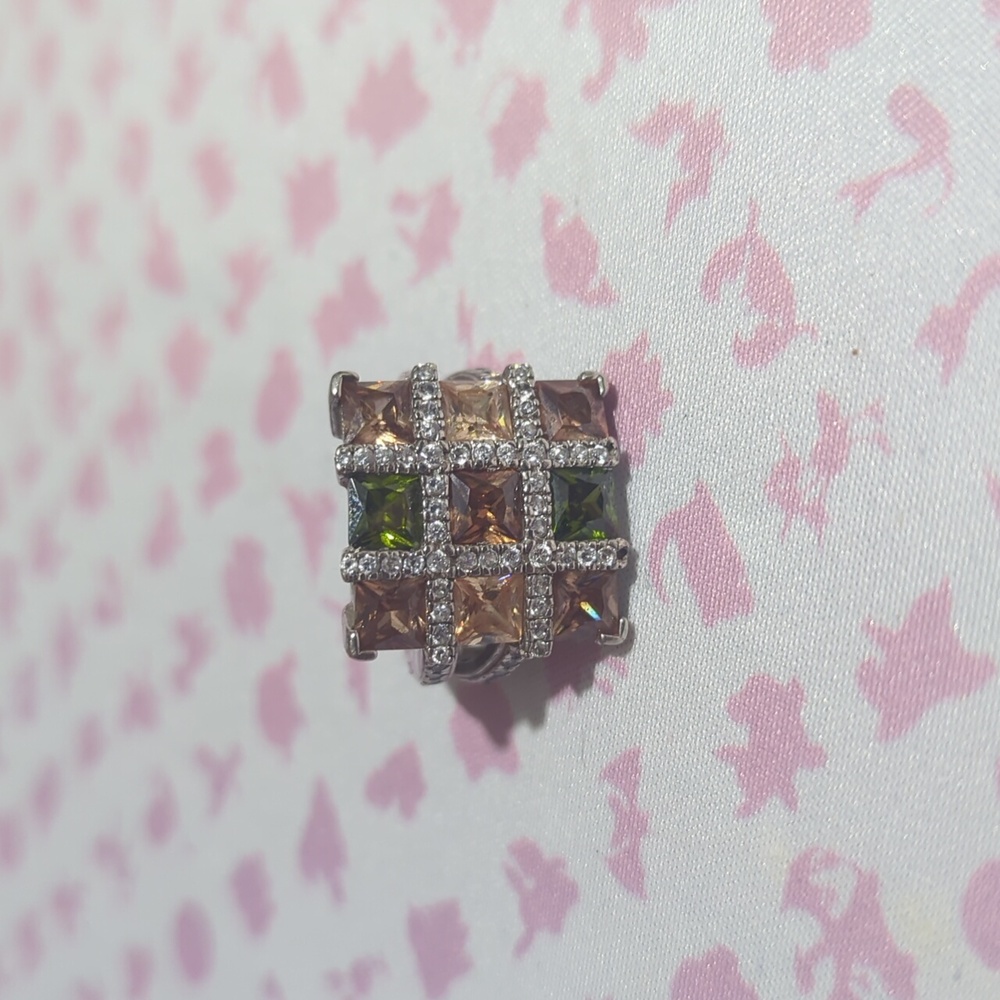 Vintage sterling silver 925 chunky FAC crystal dinner ring